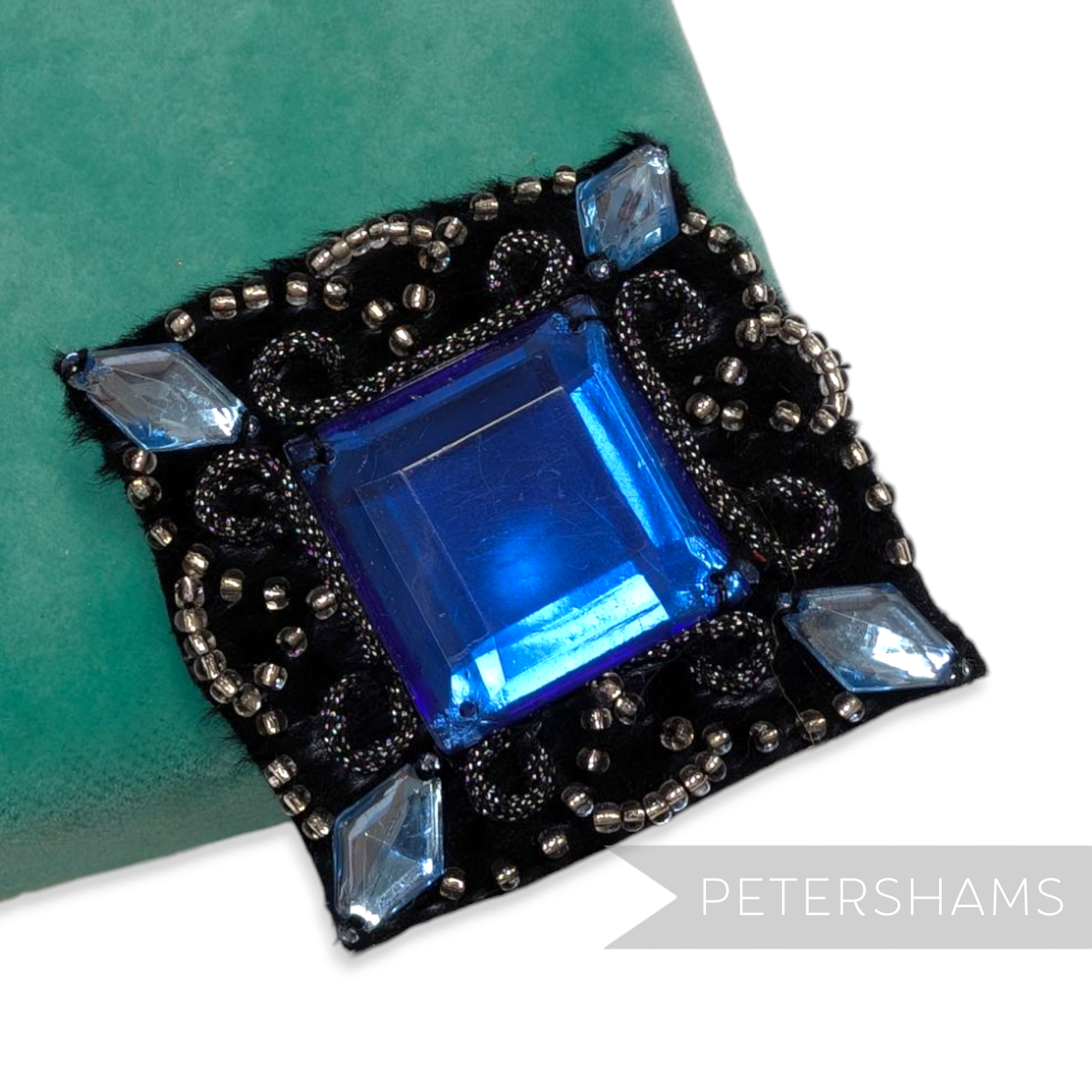 Black & Blue Fuzzy Disco Motifs with Beading, Gemstones and Braid