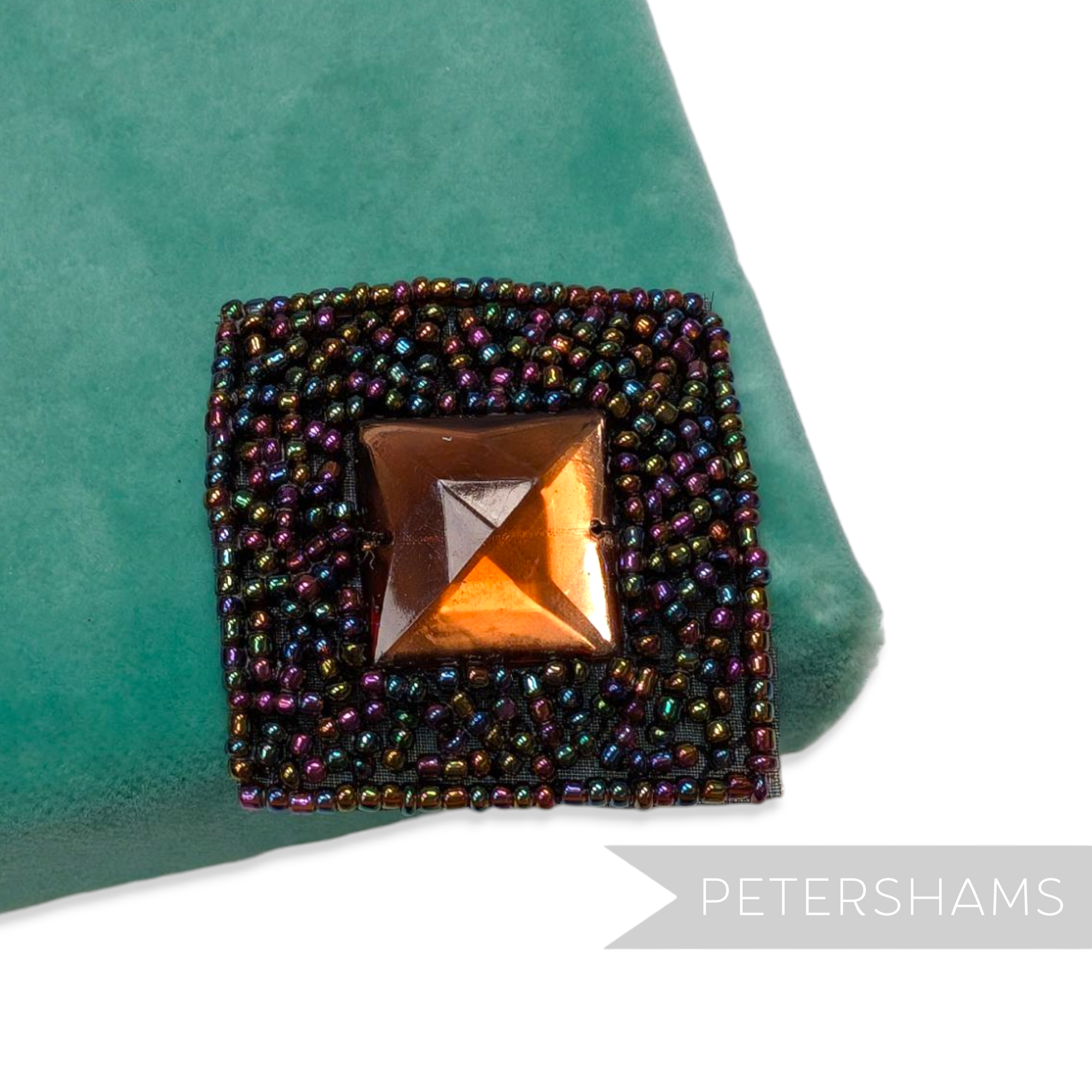 42mm Square Beaded Motif with Center Gemstone