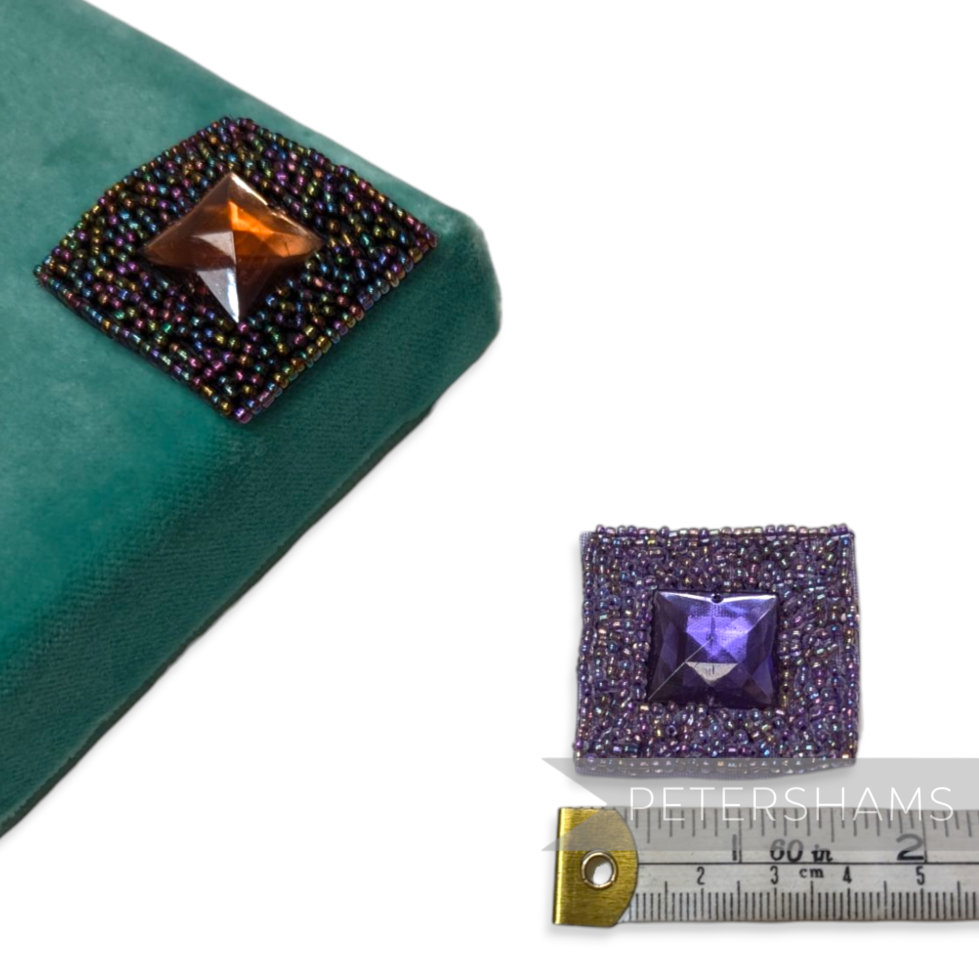 42mm Square Beaded Motif with Center Gemstone