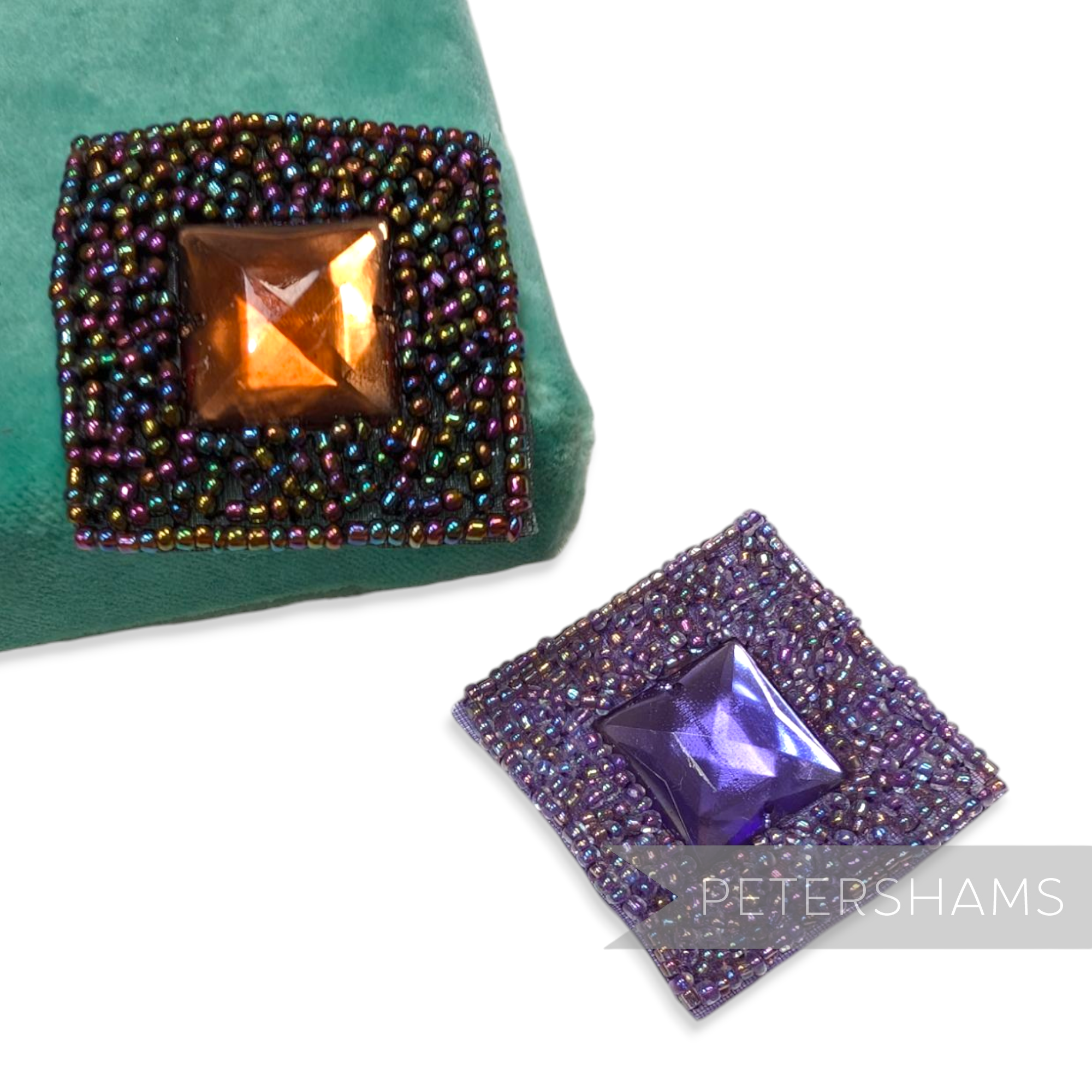 42mm Square Beaded Motif with Center Gemstone