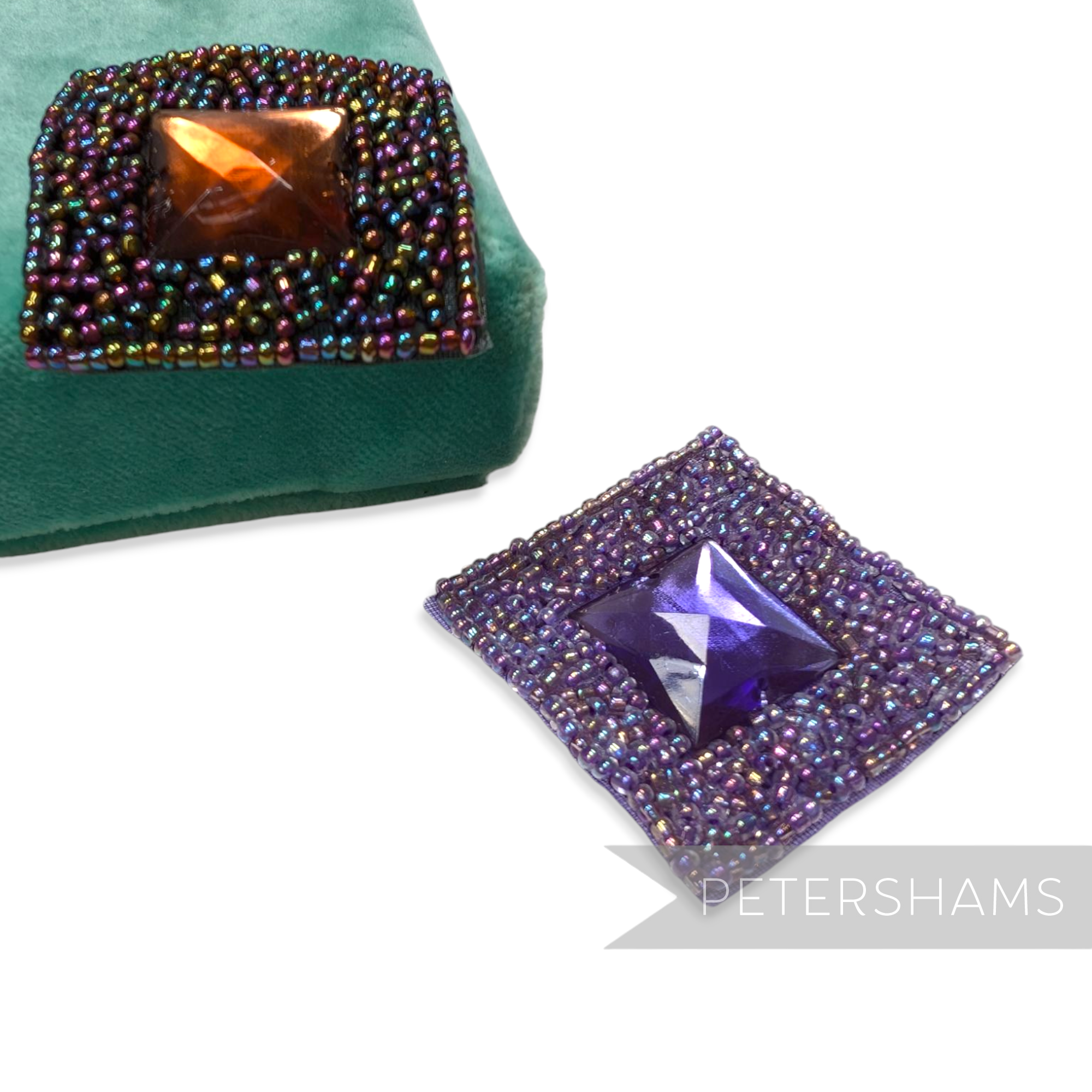 42mm Square Beaded Motif with Center Gemstone