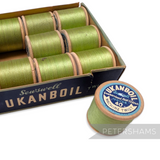 Whole Tray of Vintage Sewswell 'UKANBOIL' Set of 12 Threads on Wooden Spools