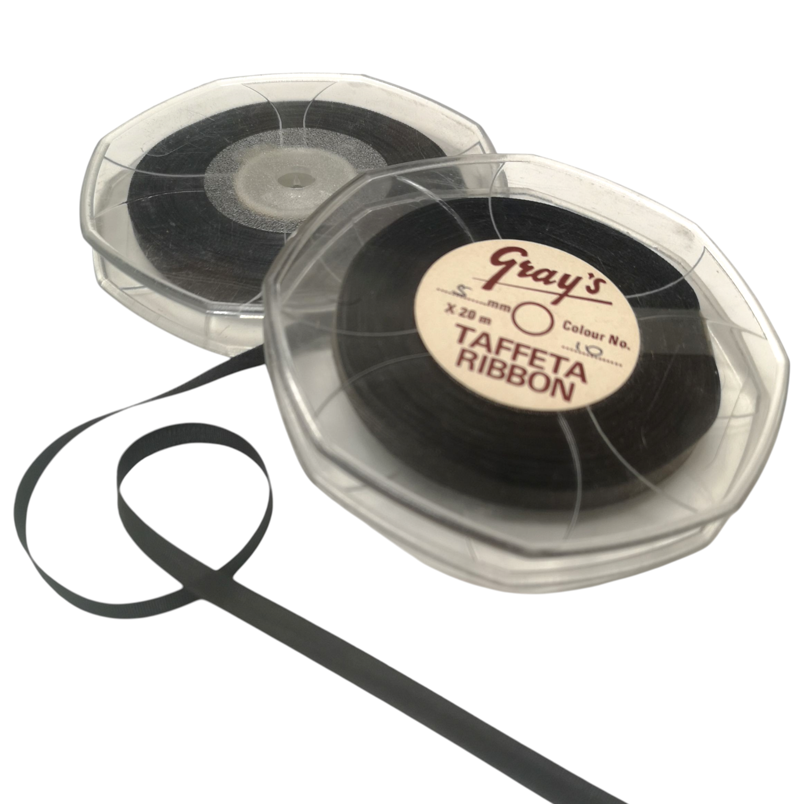 SALE - WHOLE ROLL Vintage 'Gray's' 5mm Black Taffeta Ribbon - 20m