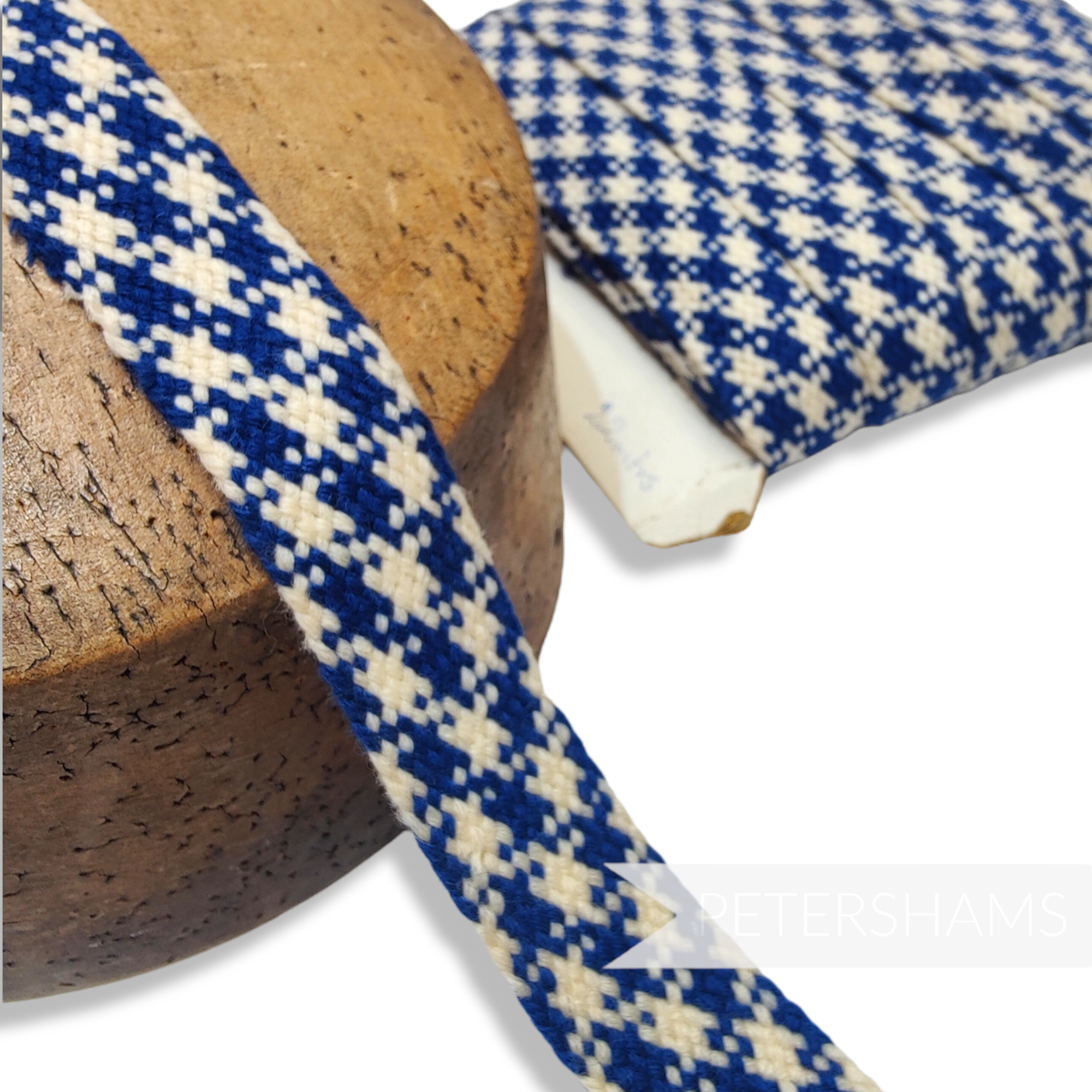 Vintage French 1960's Woven Checkered 25mm Woolen Ribbon - 1m