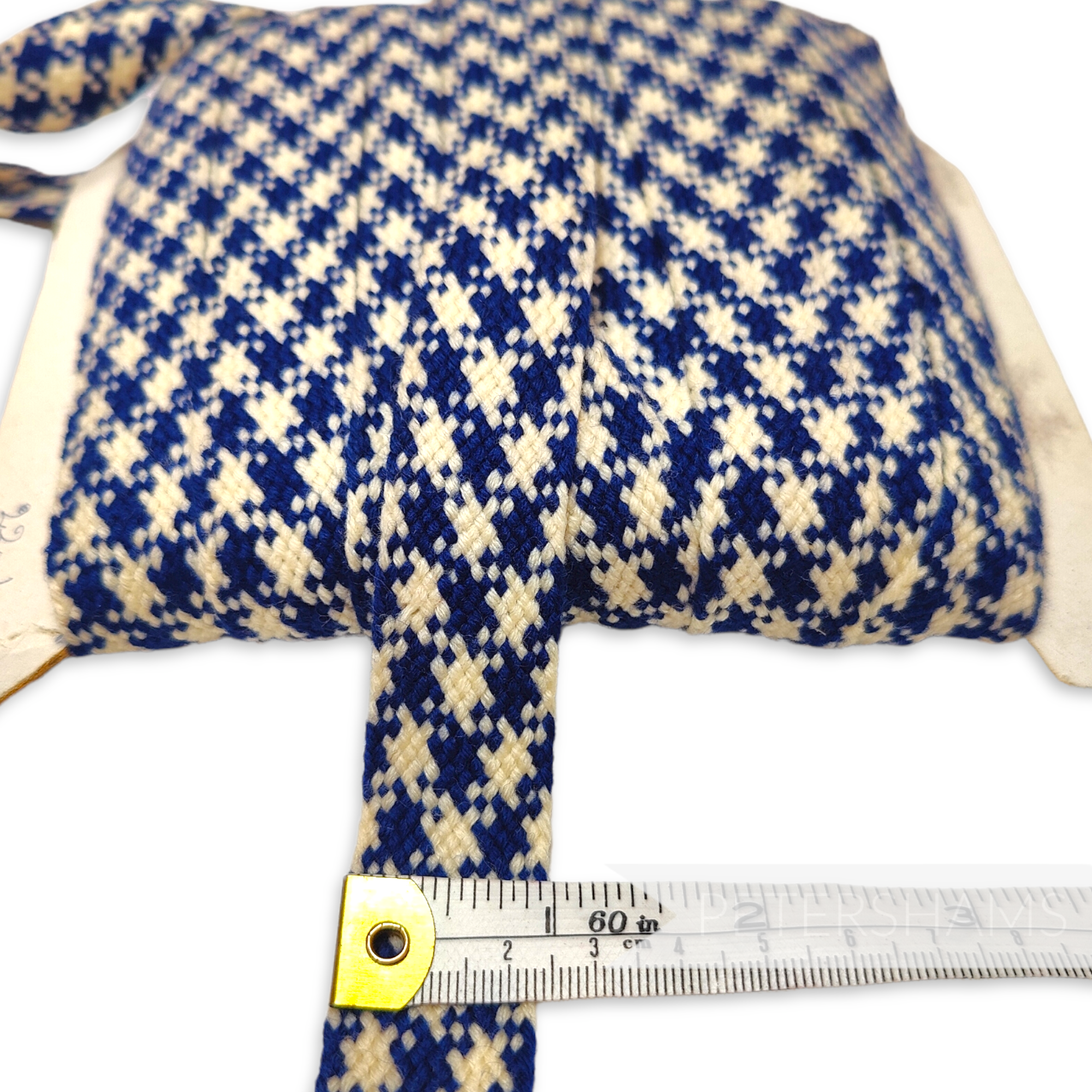 Vintage French 1960's Woven Checkered 25mm Woolen Ribbon - 1m