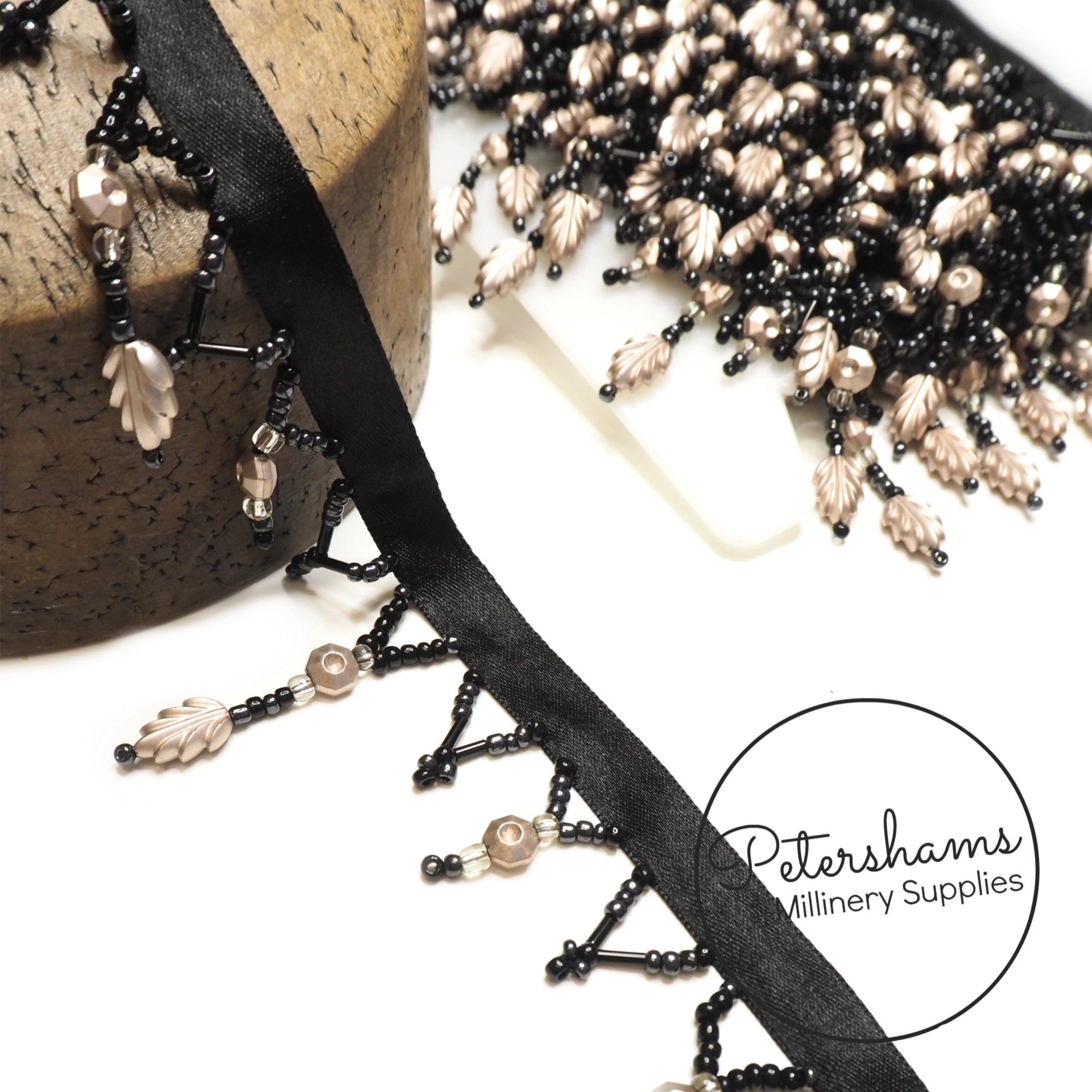 Decorative Leaf and Seed Bead Drop Fringe Trim - 1m