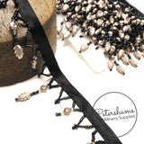 Decorative Leaf and Seed Bead Drop Fringe Trim - 1m