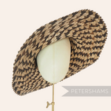 Petershams Millinery Supplies contrasting plaited bark straw capeline hat body with detailed brim edge on a mannequin.