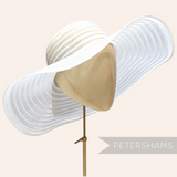 Petershams Millinery Supplies white striped polybraid crin capeline hat body on a millinery display head