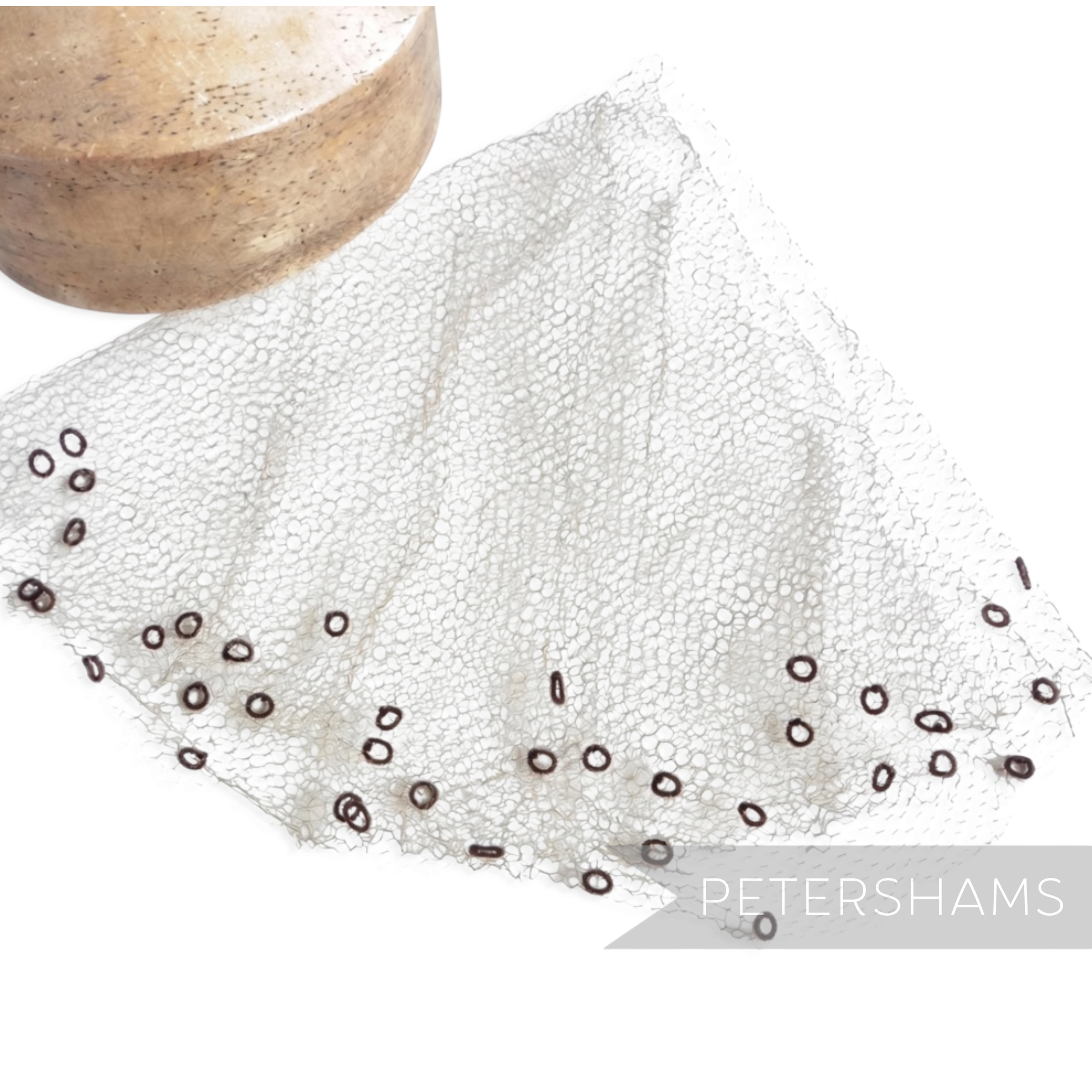 Petershams Millinery Supplies vintage 1930s honeycomb veiling round with chenille circle details for hat making