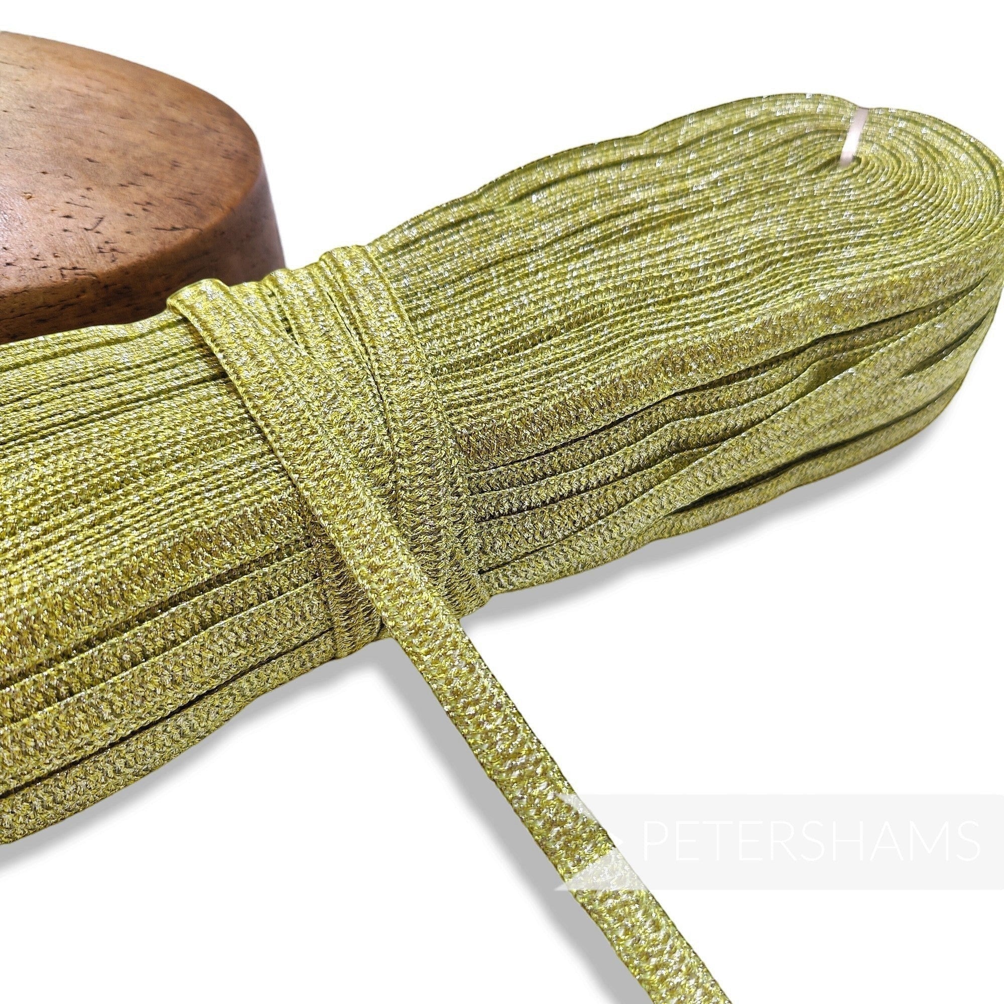 Petershams Millinery Supplies 10mm sparkly metallic green lurex crinoline hat braid in a full 80m hank