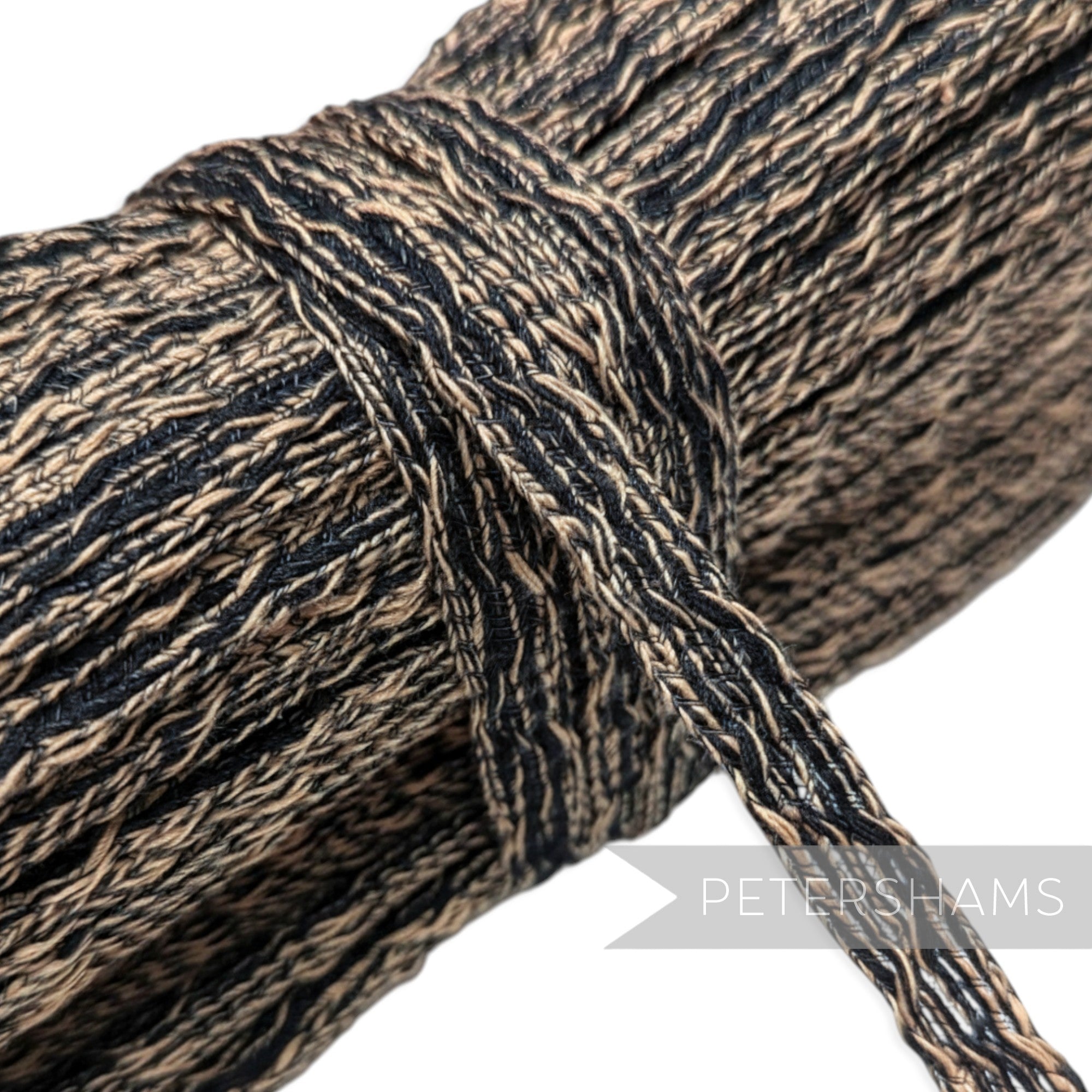 Petershams Millinery Supplies 14mm black and tan threaded crinoline braid with zig-zag texture