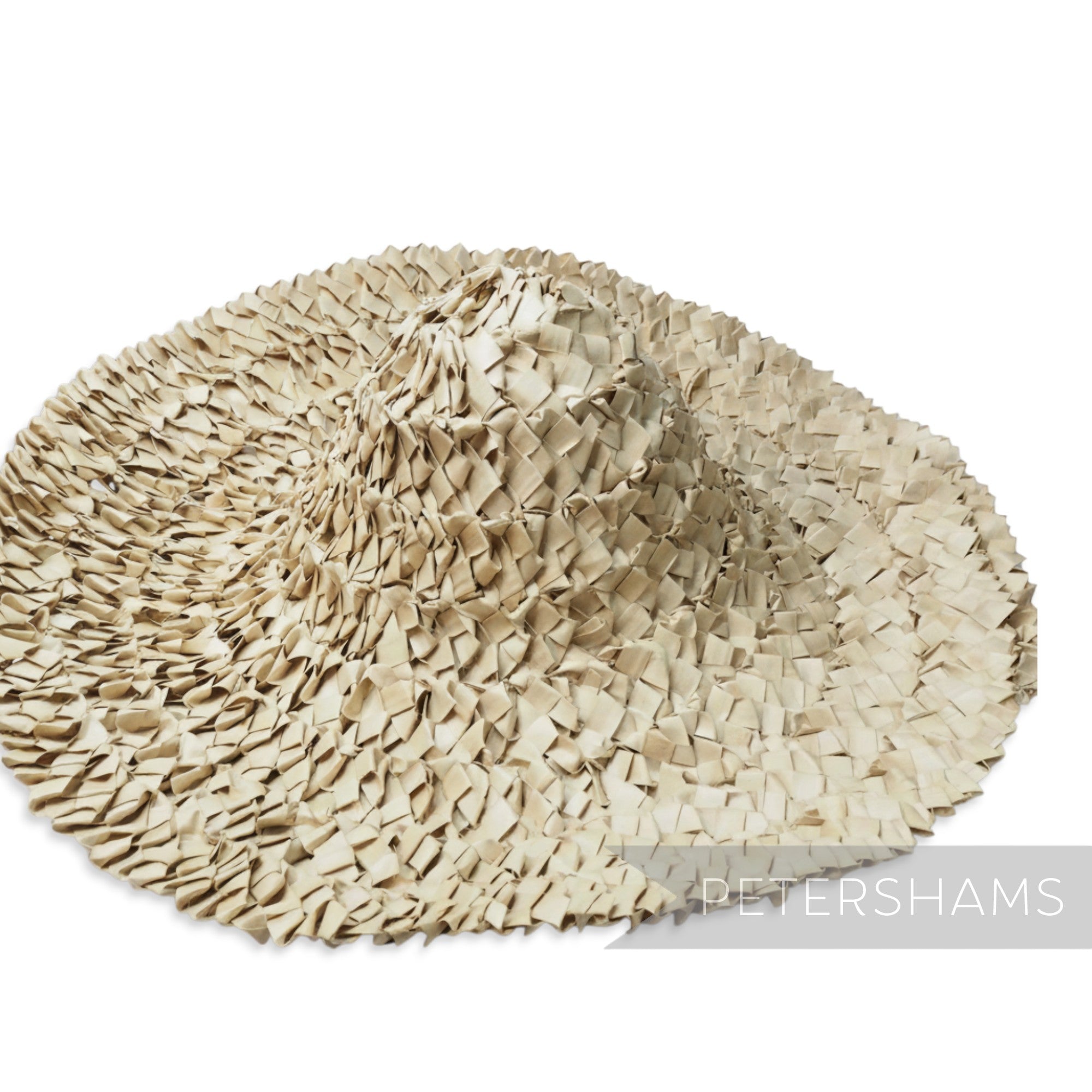 Petershams 1960s natural straw capeline hat body with ruffled texture and wide brim.