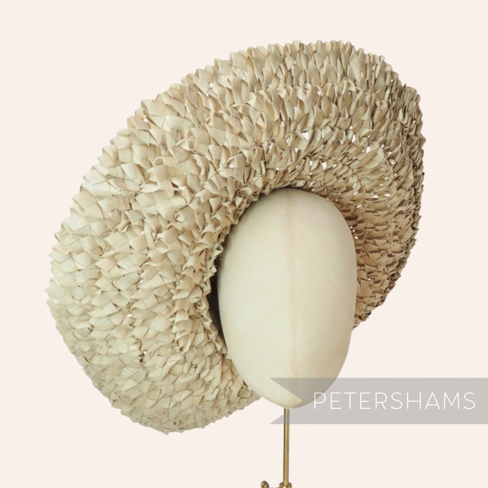 Petershams 1960s natural straw capeline hat body with ruffled texture and wide brim.