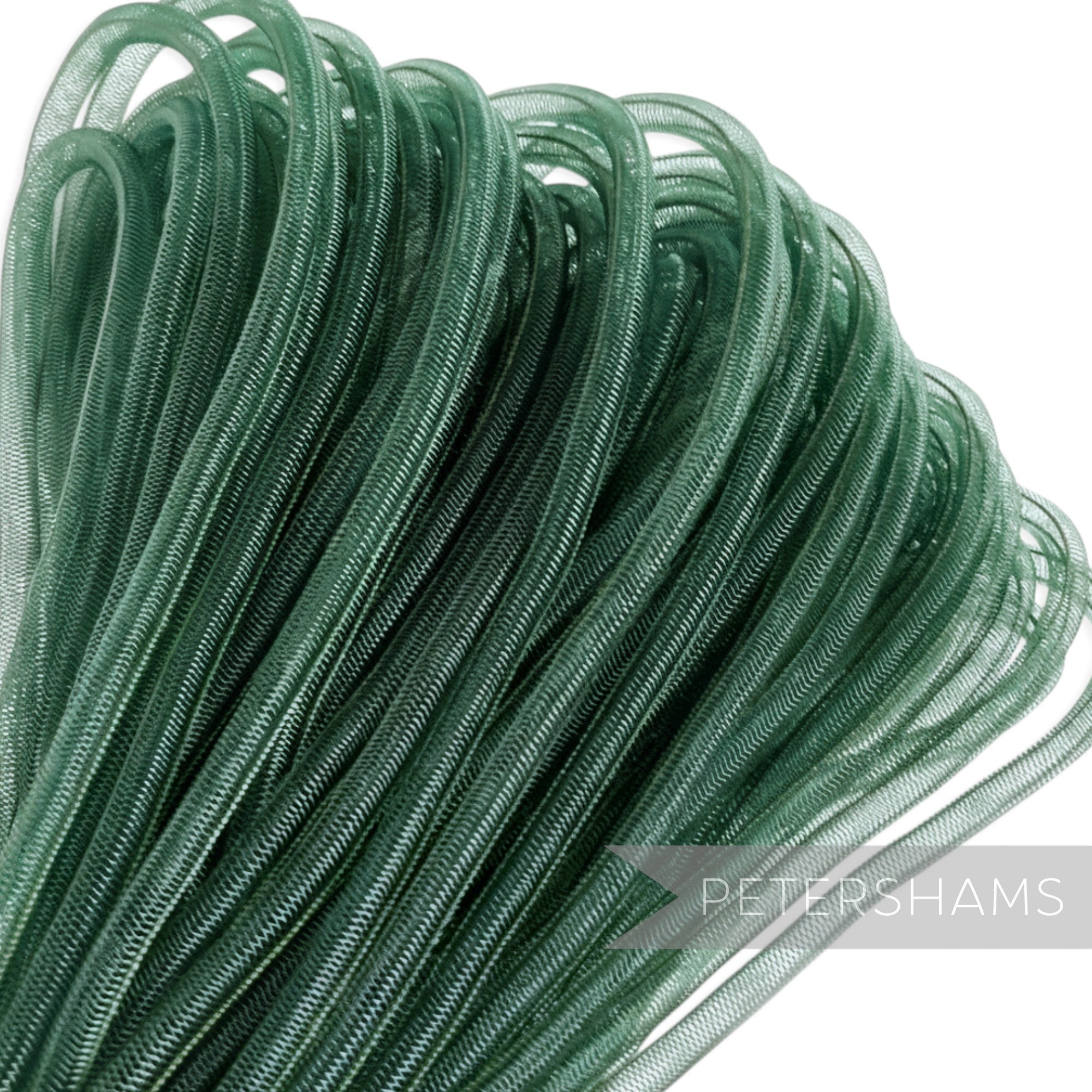 Petershams Millinery Supplies 6mm tube crin in dark teal, a slightly sheer mesh trim for structural hat work and decorative accents.