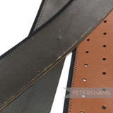 Petershams Millinery Supplies assorted damaged hat bands in brown and dark grey leather with visible stitching.