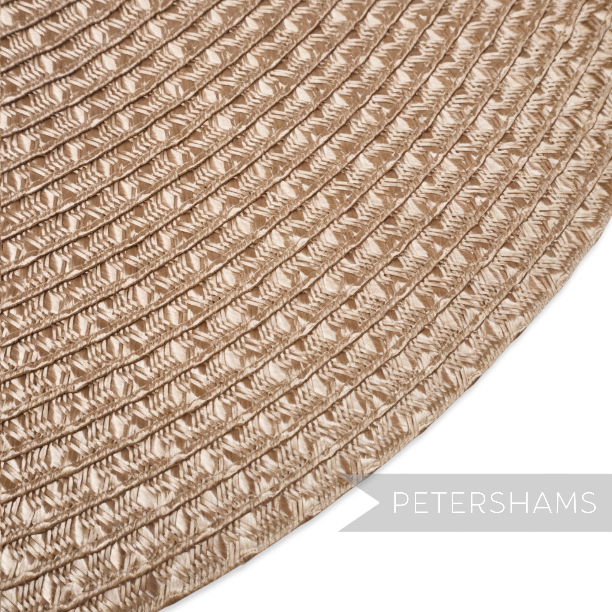 Petershams Millinery Supplies beige polybraid hat body with intricate weave pattern, 15-inch diameter.