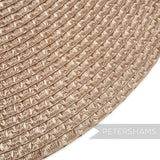 Petershams Millinery Supplies beige polybraid hat body with intricate weave pattern, 15-inch diameter.