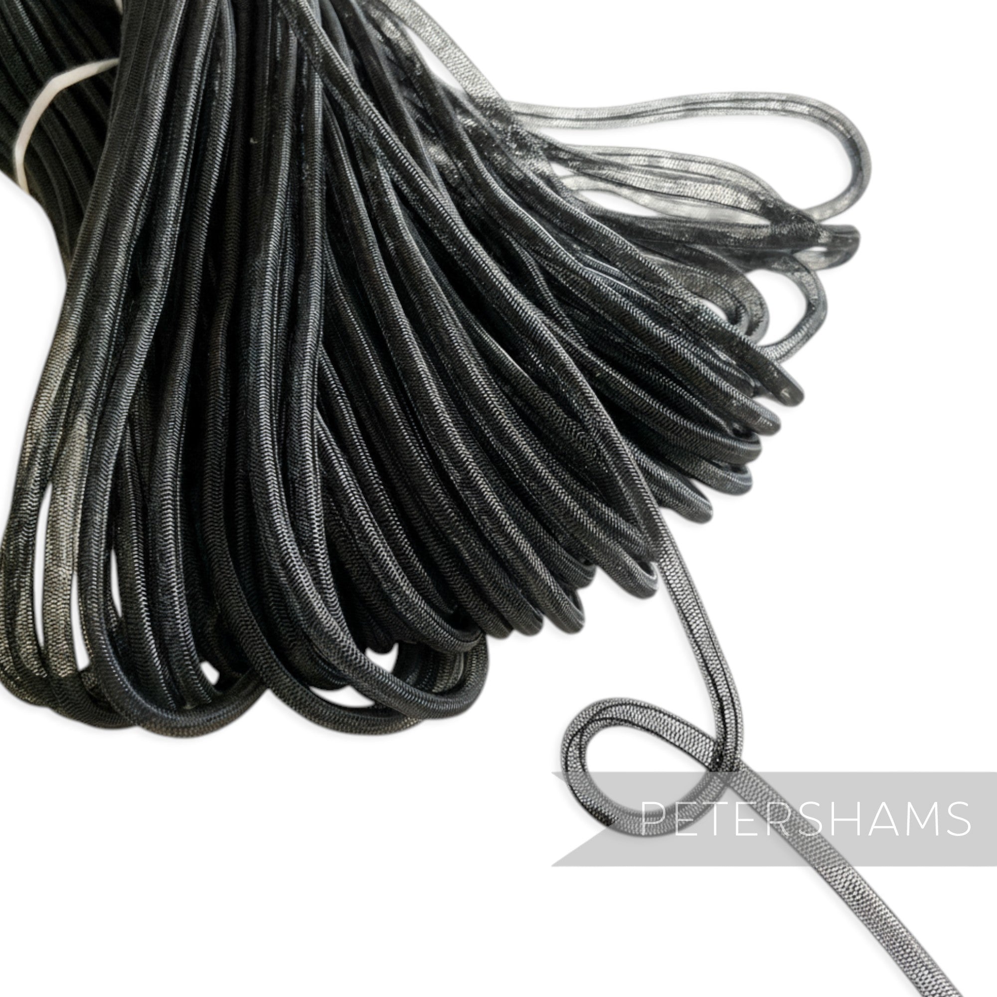Petershams black 6mm tube millinery crin, a mesh-like trim for hat making and embellishments.