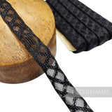 Petershams Millinery Supplies black vintage 22mm lattice patterned crin millinery trim, sold by the metre.