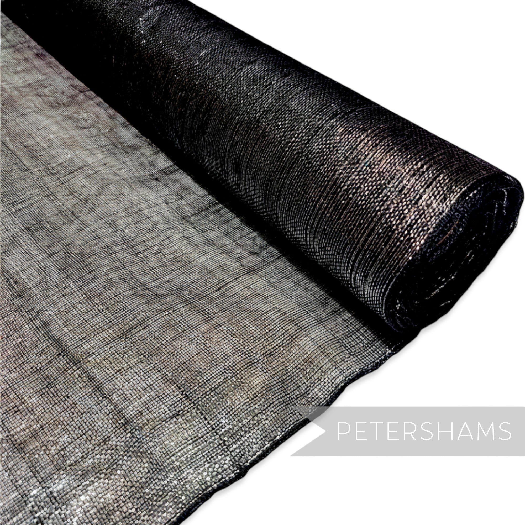 Petershams Millinery Supplies black metallic lurex threaded sinamay fabric, ideal for hat making and fascinators.