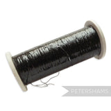 Petershams vintage black lurex thread spool, 457m. Ideal for hat trimming and decorative textiles.
