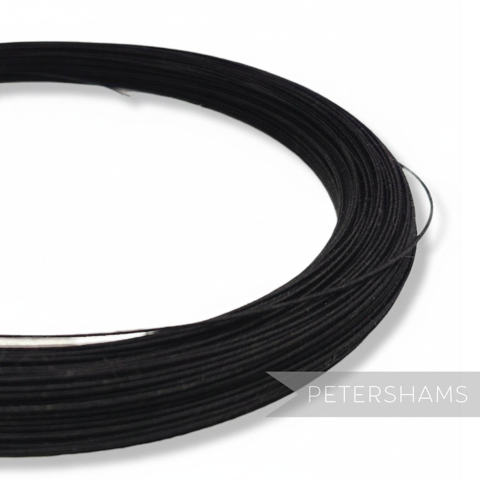 Petershams black 0.8mm cotton-covered steel millinery wire for hat making and floral crafts.