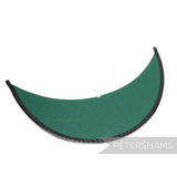Petershams black patent leather cap peak with pine green underside and patent tape trim. Features centre notch for sewing.