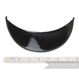 Petershams Millinery Supplies black patent leather cap peak with pine green underside and patent tape trim. Features centre notch.