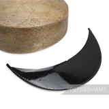 Petershams black patent leather cap peak with glossy top, pine green underside, and patent tape trim. Features centre notch.