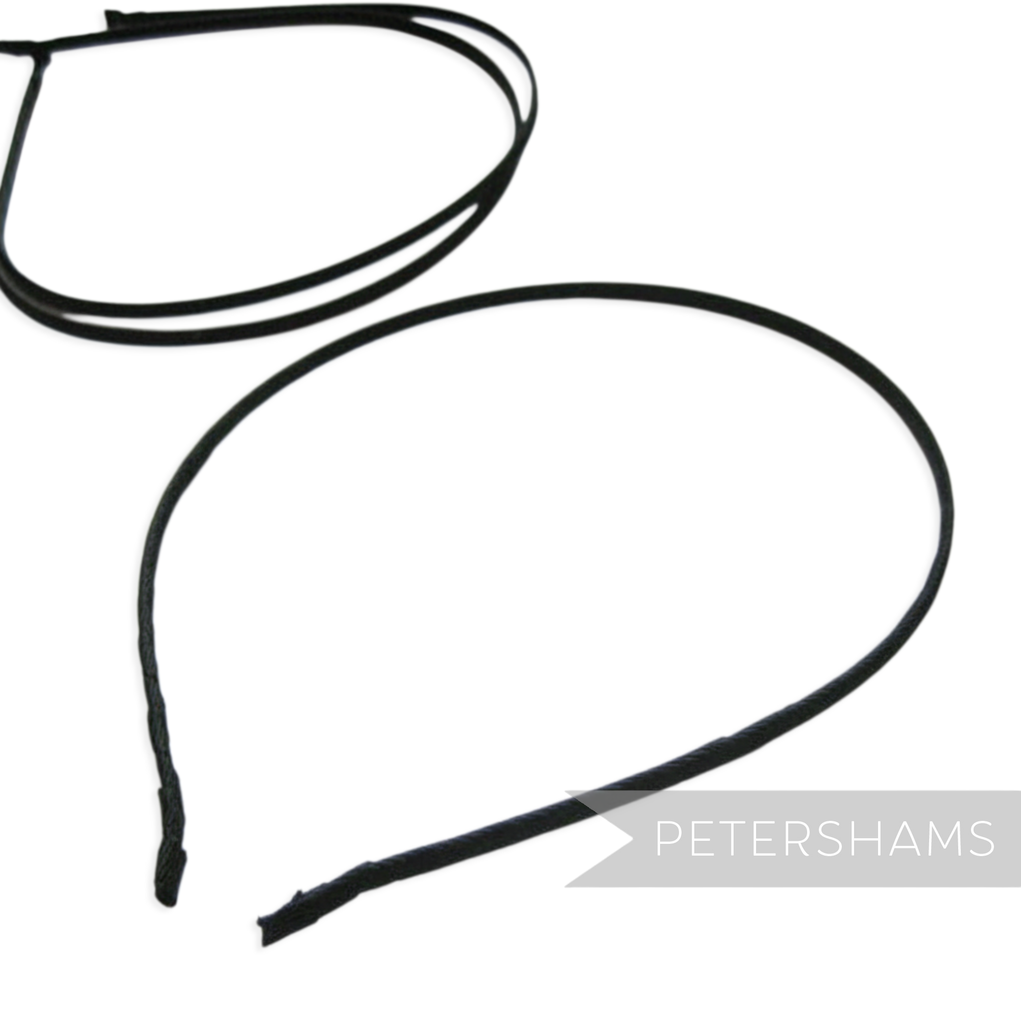 Petershams black ribbon-wrapped metal headbands, 3.5mm wide, ideal for millinery.