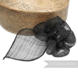 Petershams Millinery Supplies black sinamay triple flower hat mount with leaf backing.