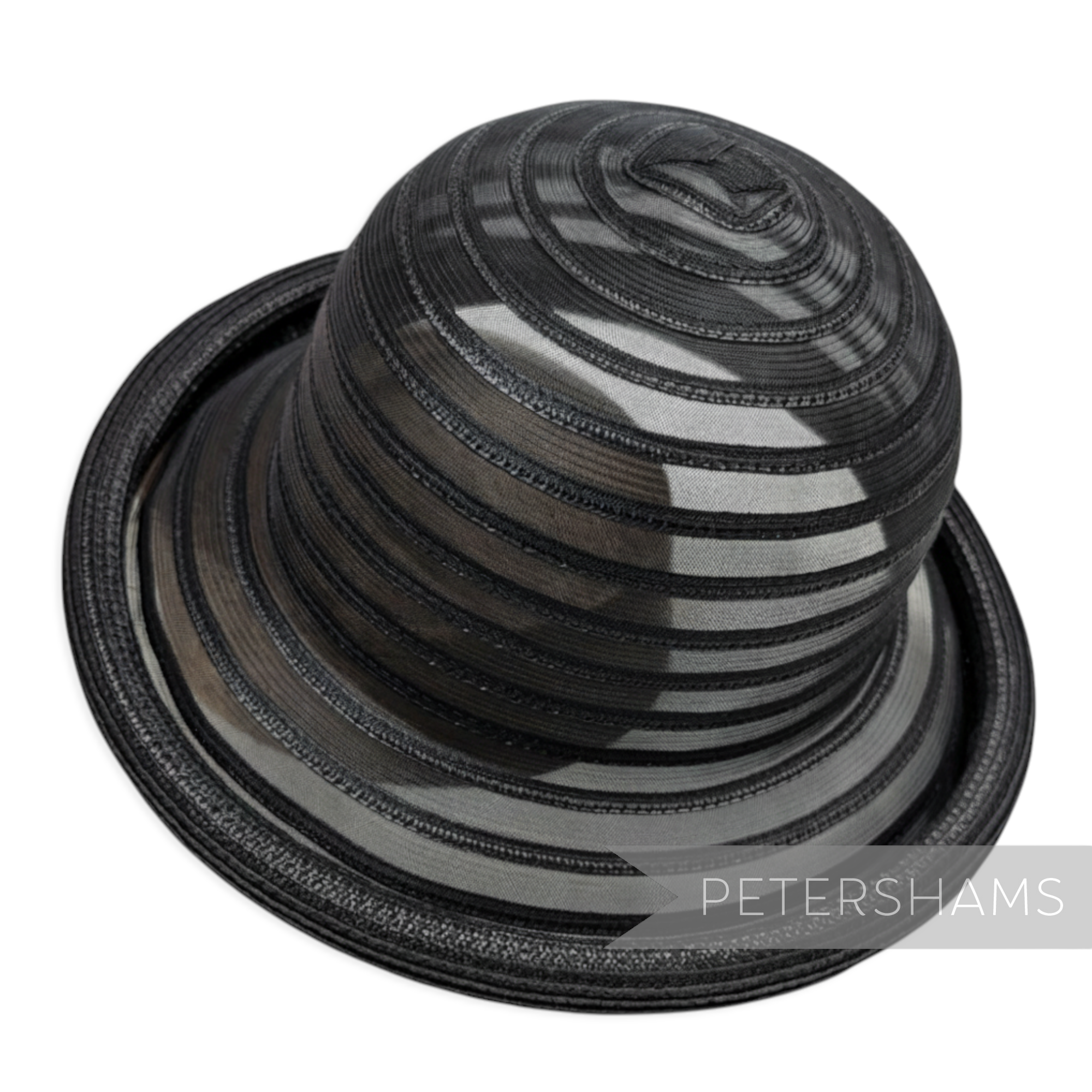 Petershams black vintage crinoline and poly-braid hat base with rolled edge brim and rounded crown.