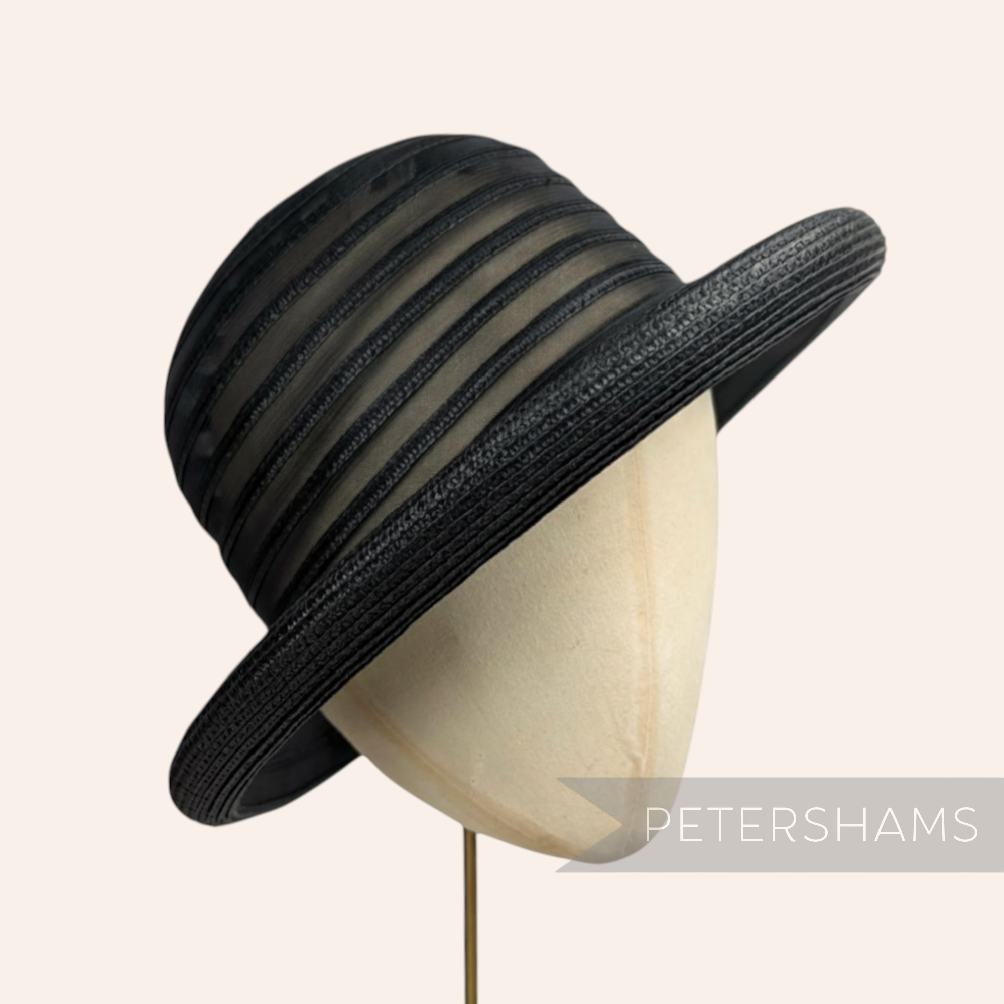 Petershams black vintage 1990s crinoline and poly-braid hat base with rolled edge brim