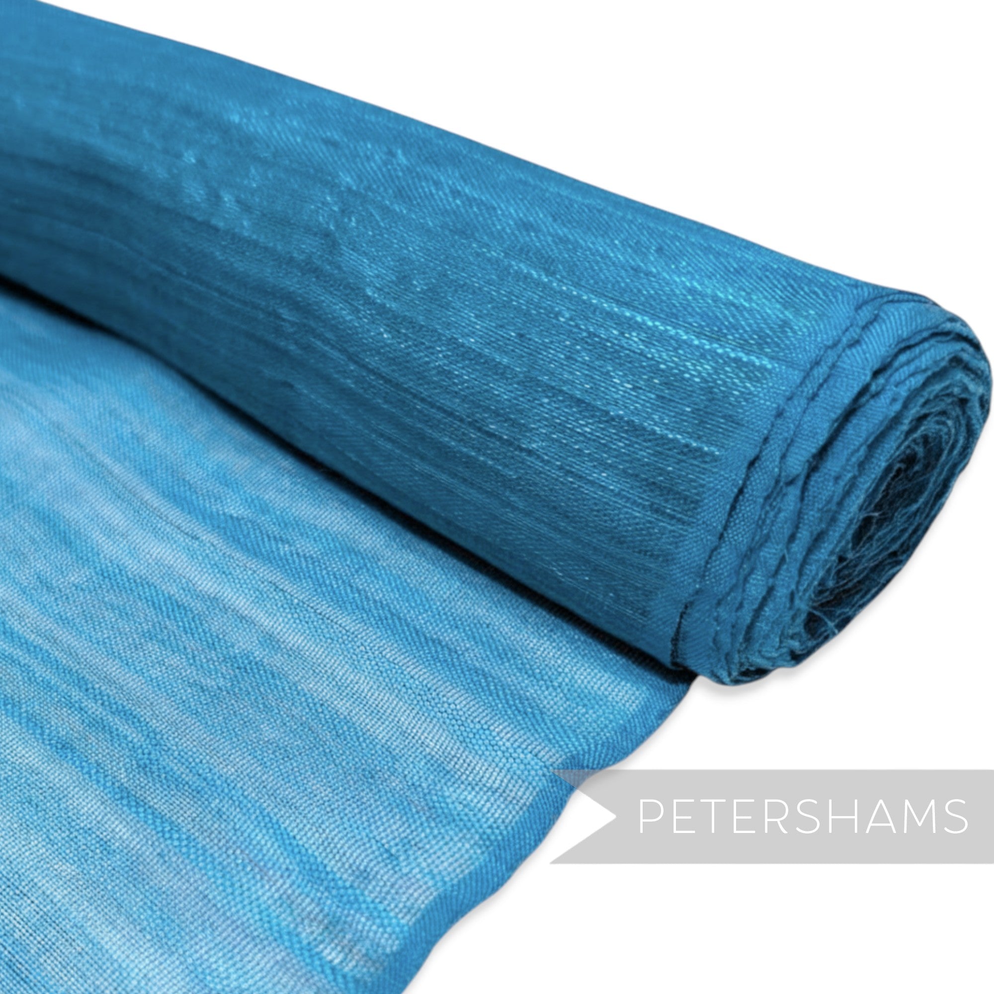 Petershams Millinery Supplies blue polyester abaca fabric with a slightly glossy, rustic texture and wavy threading.