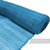 Petershams Millinery Supplies blue polyester abaca fabric with a slightly glossy, rustic texture and wavy threading.