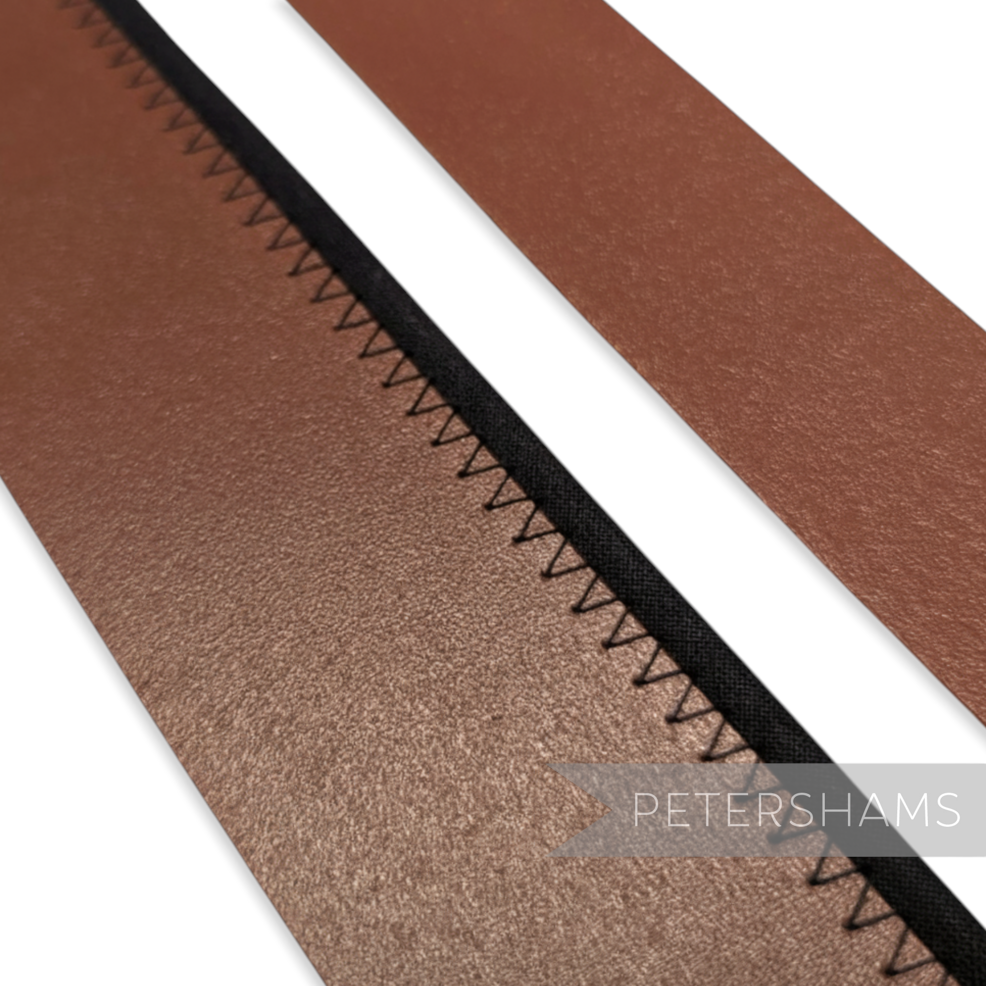 Petershams Millinery Supplies brown bonded leather hat band with black stitching and optional wire edge