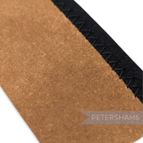 Petershams Millinery Supplies bonded leather hat band in tan with black stitching. Available in 4.5cm or 3cm widths.
