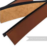 Petershams Millinery Supplies brown bonded leather hat band with black stitching and optional wired edge detail.