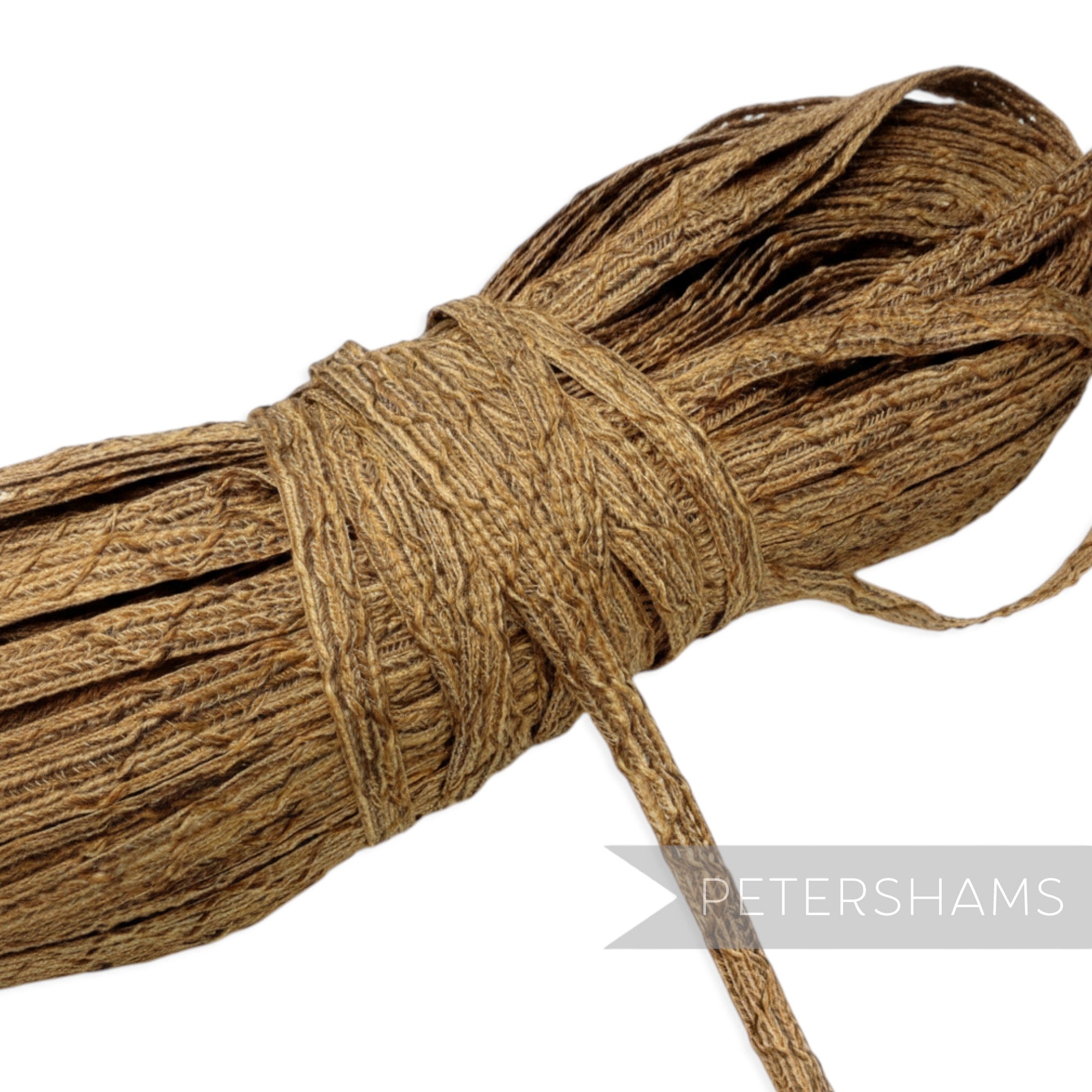 Petershams Millinery Supplies 14mm brown threaded crinoline braid with zig-zag pattern, suitable for hat making.