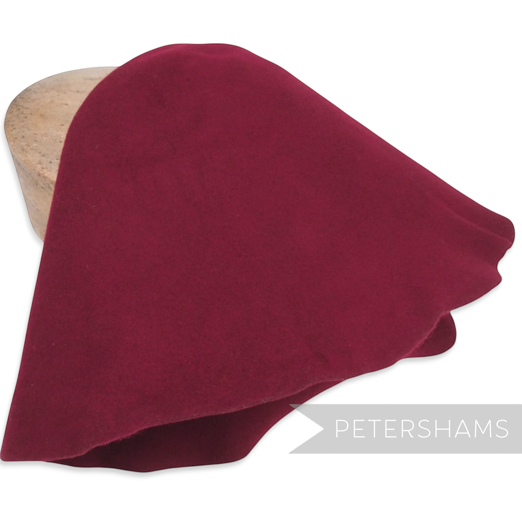 Petershams Millinery Supplies burgundy wool felt cone hat body, stiffened for hat blocking, 90g.