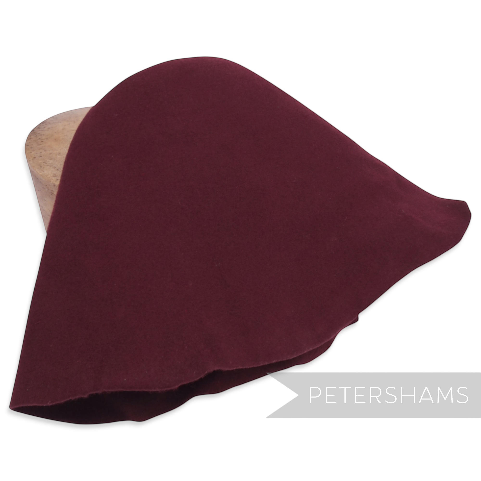 Petershams Millinery Supplies burgundy wool felt cone hat body, stiffened for hat blocking. Ideal for fascinators.