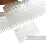 Petershams clear plastic 7cm hair combs, ideal for millinery and veils.