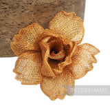 Petershams Millinery Supplies copper sinamay flower hat mount with crimped petals, 9-10cm wide.
