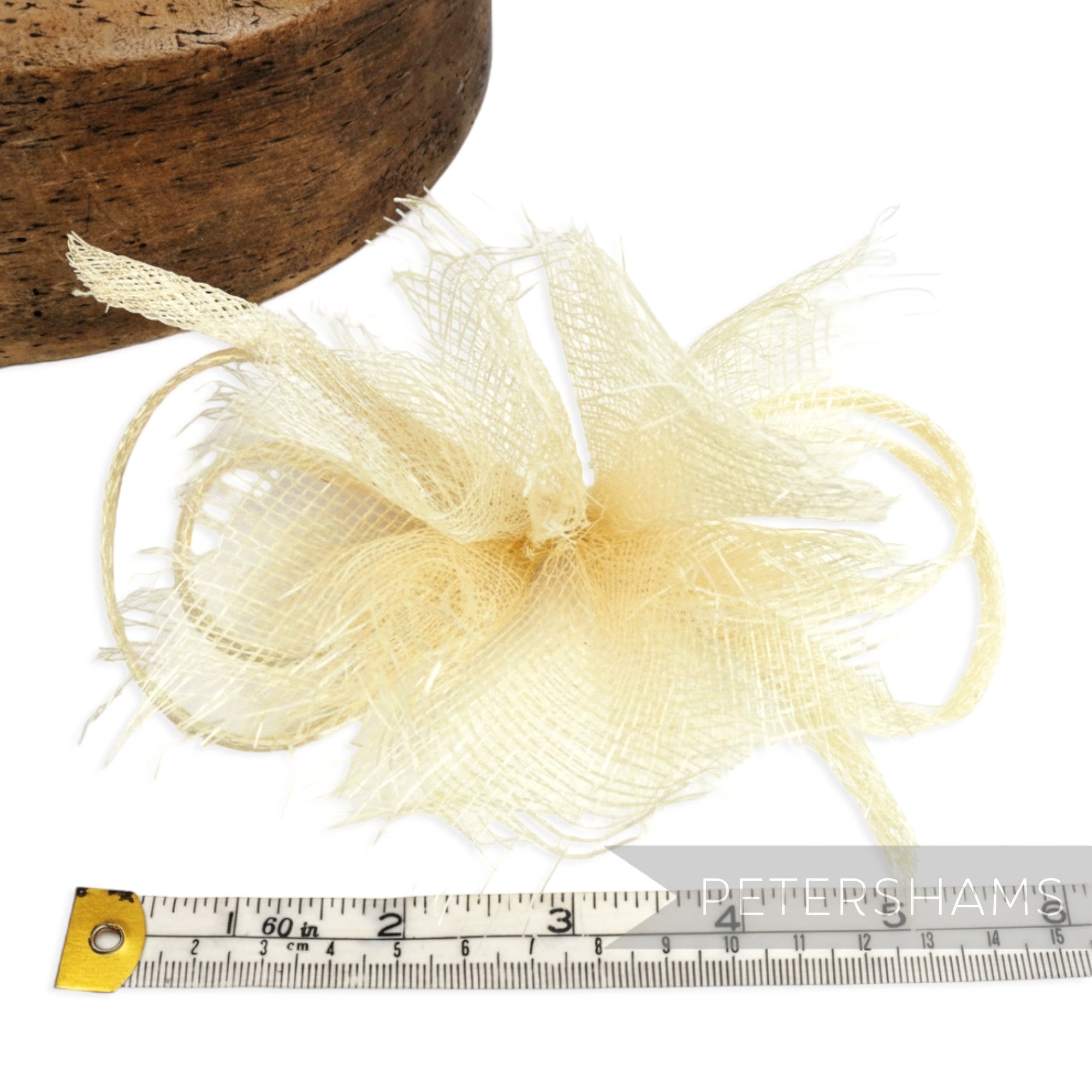 Petershams Millinery Supplies 'Freya' cream sinamay flower and bow fascinator trim, 14cm wide.