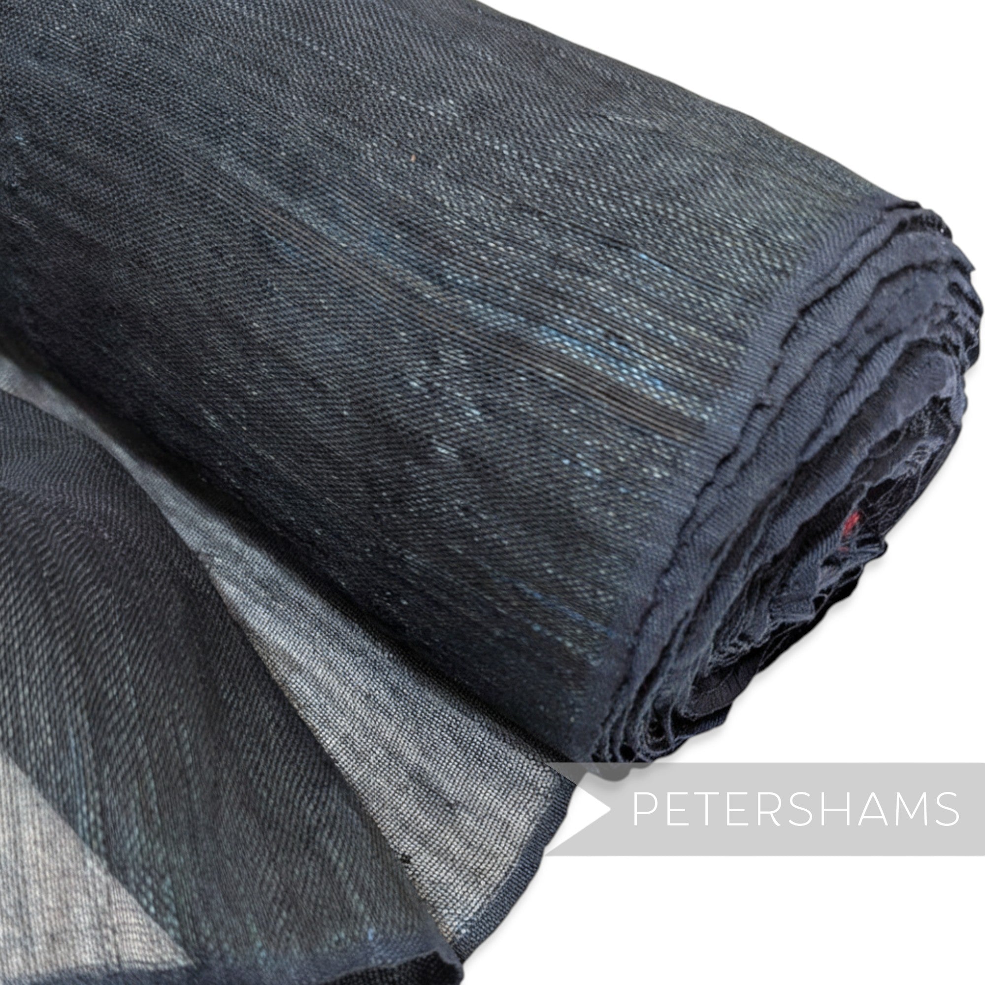 Petershams Millinery Supplies dark blue polyester abaca fabric with a slightly glossy, rustic weave. Ideal for hat making.