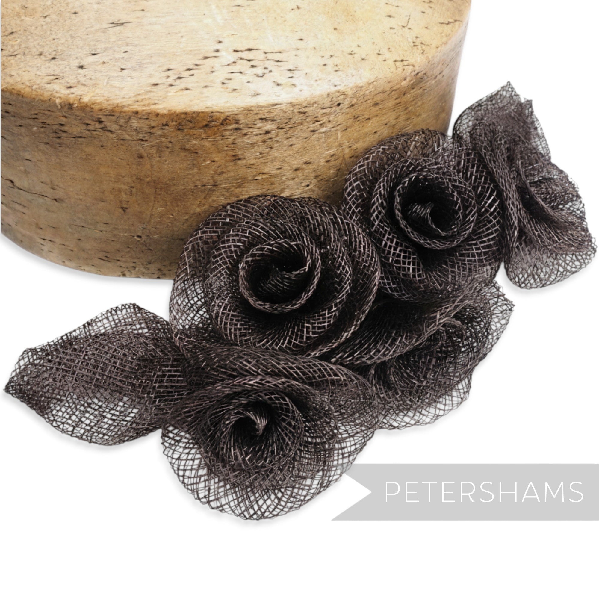 Petershams Millinery Supplies dark brown sinamay flower and leaf hat trim mount