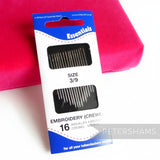 Petershams Millinery Supplies pack of 16 embroidery needles, size 3/9, for haberdashery needs.