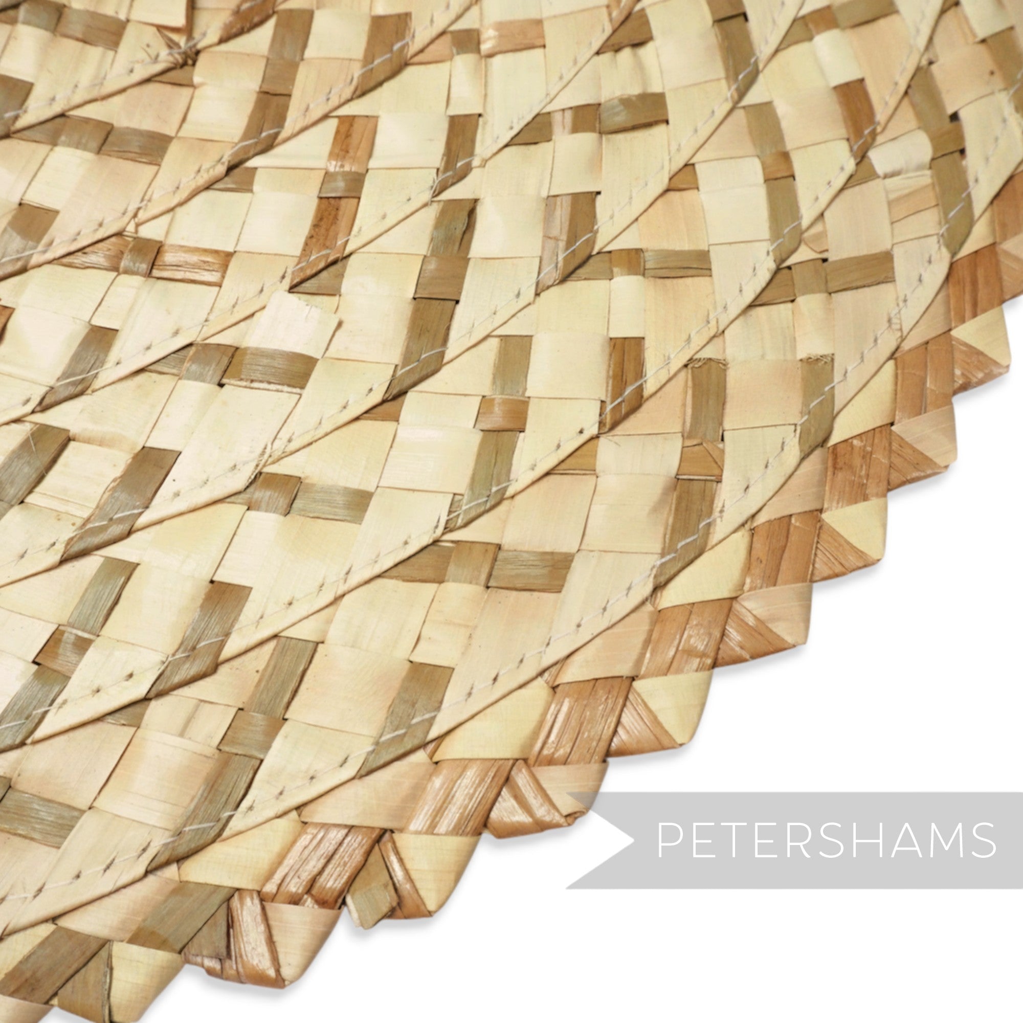 Petershams 'Emmy' natural multitone strip straw capeline hat body with decorative edge, 12-inch brim.