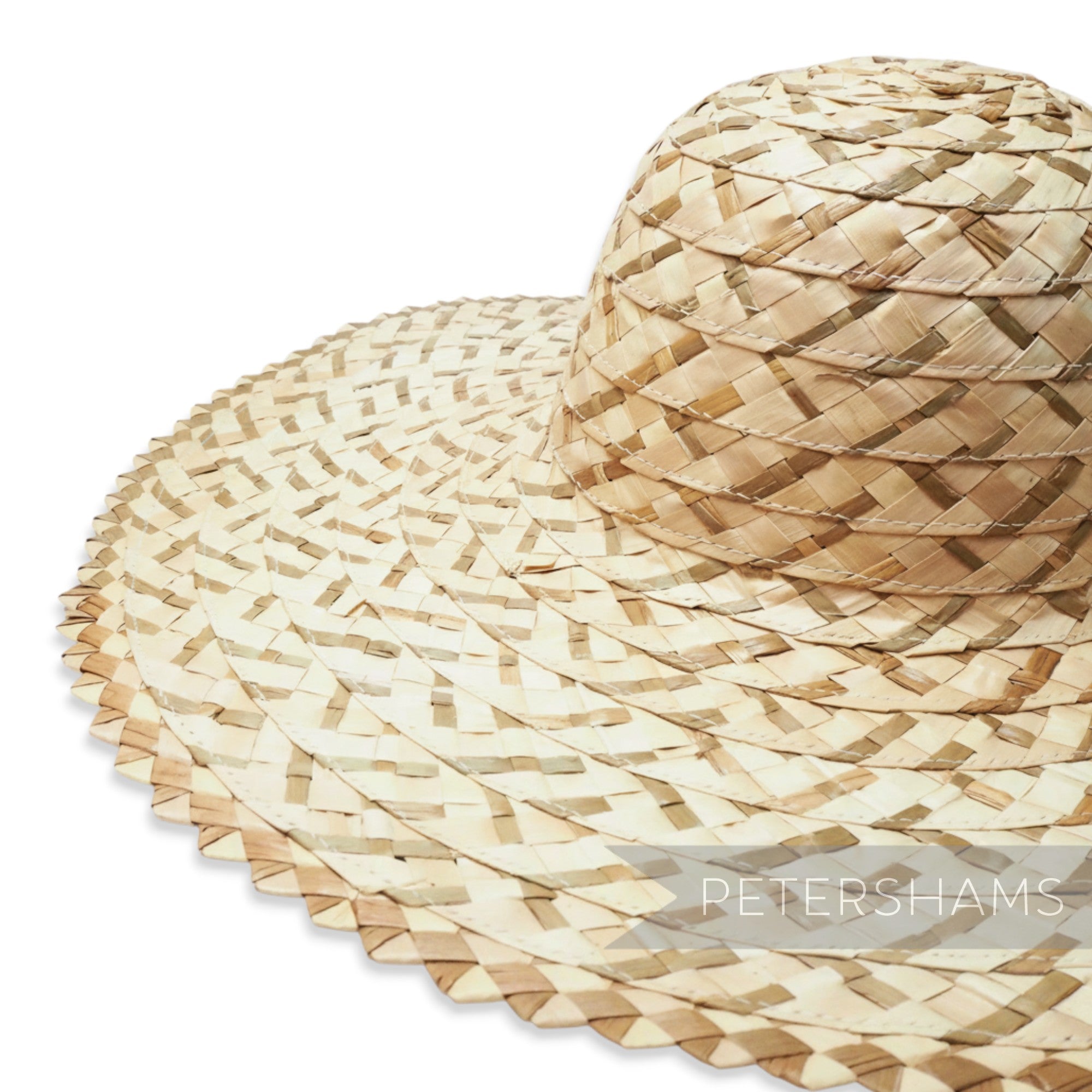 Petershams Millinery Supplies 'Emmy' natural multitone strip straw capeline hat body with decorative edge. 12" brim.